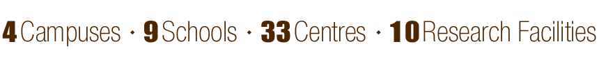 4 Campuses. 9 Schools. 33 Centre. 20 Research Facilities
